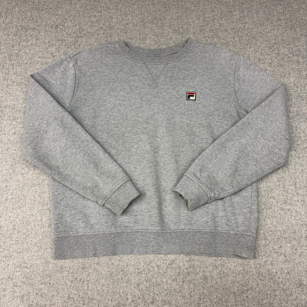 Fila Sweatshirt Crewneck Size Large Gray Embroidered Logo Pullover Fleece Mens L